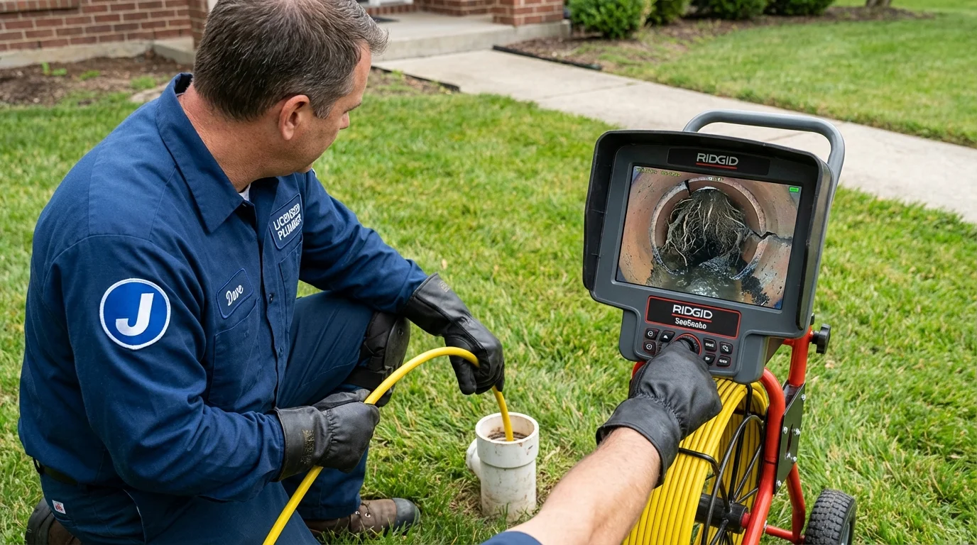 Sewer camera inspection being performed by Johns Plumbing LLC in Archbald