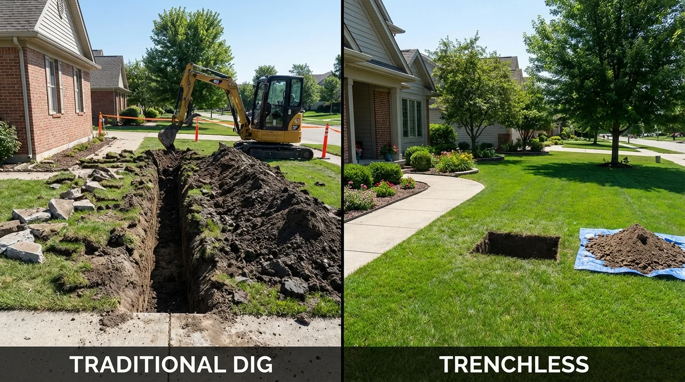Trenchless sewer repair with minimal yard damage versus traditional excavation in Archbald, PA